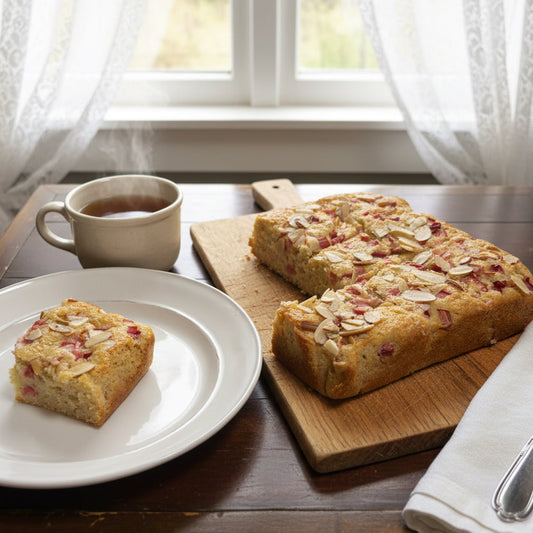 Rhubarb Almond Snack Cake