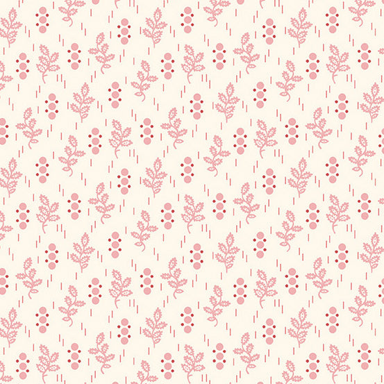 Pattern of pink floral and berry designs on a light pink background