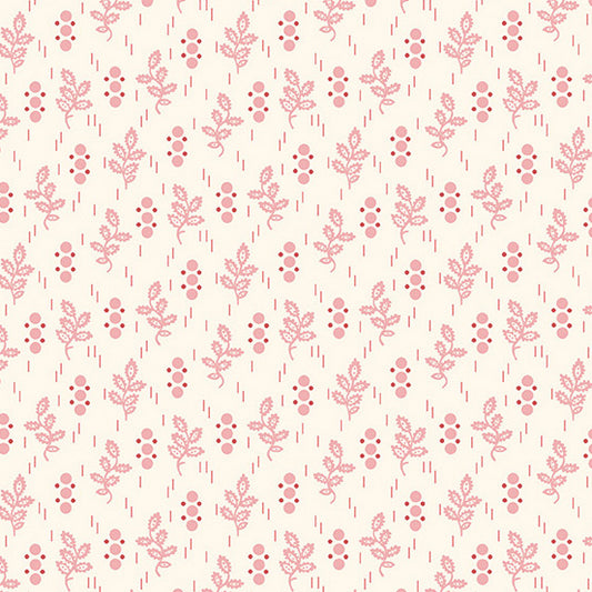 Pattern of pink floral and berry designs on a light pink background