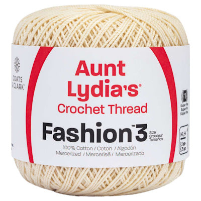 Ball of Aunt Lydia's Crochet Thread with label on a white background