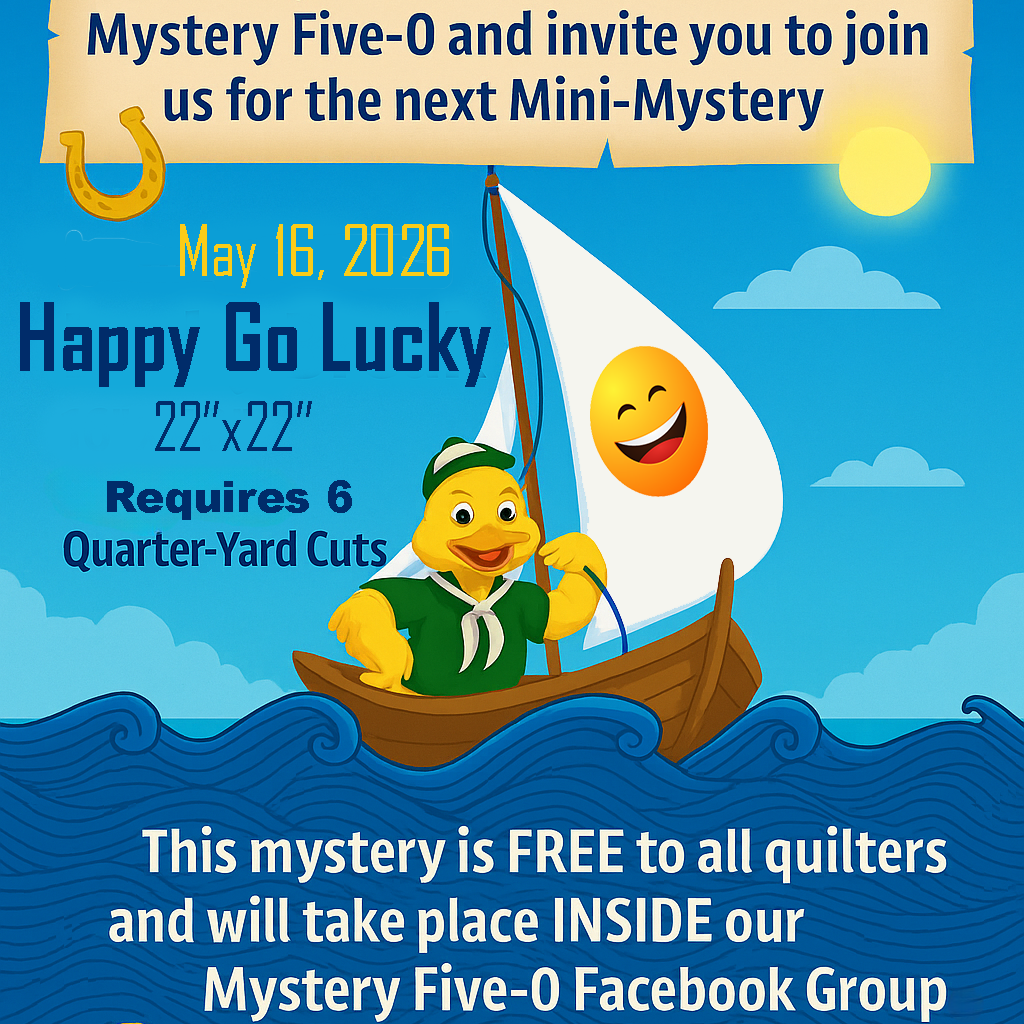 Promotional poster for a mini-mystery event with a cartoon character on a sailboat against a blue sky.