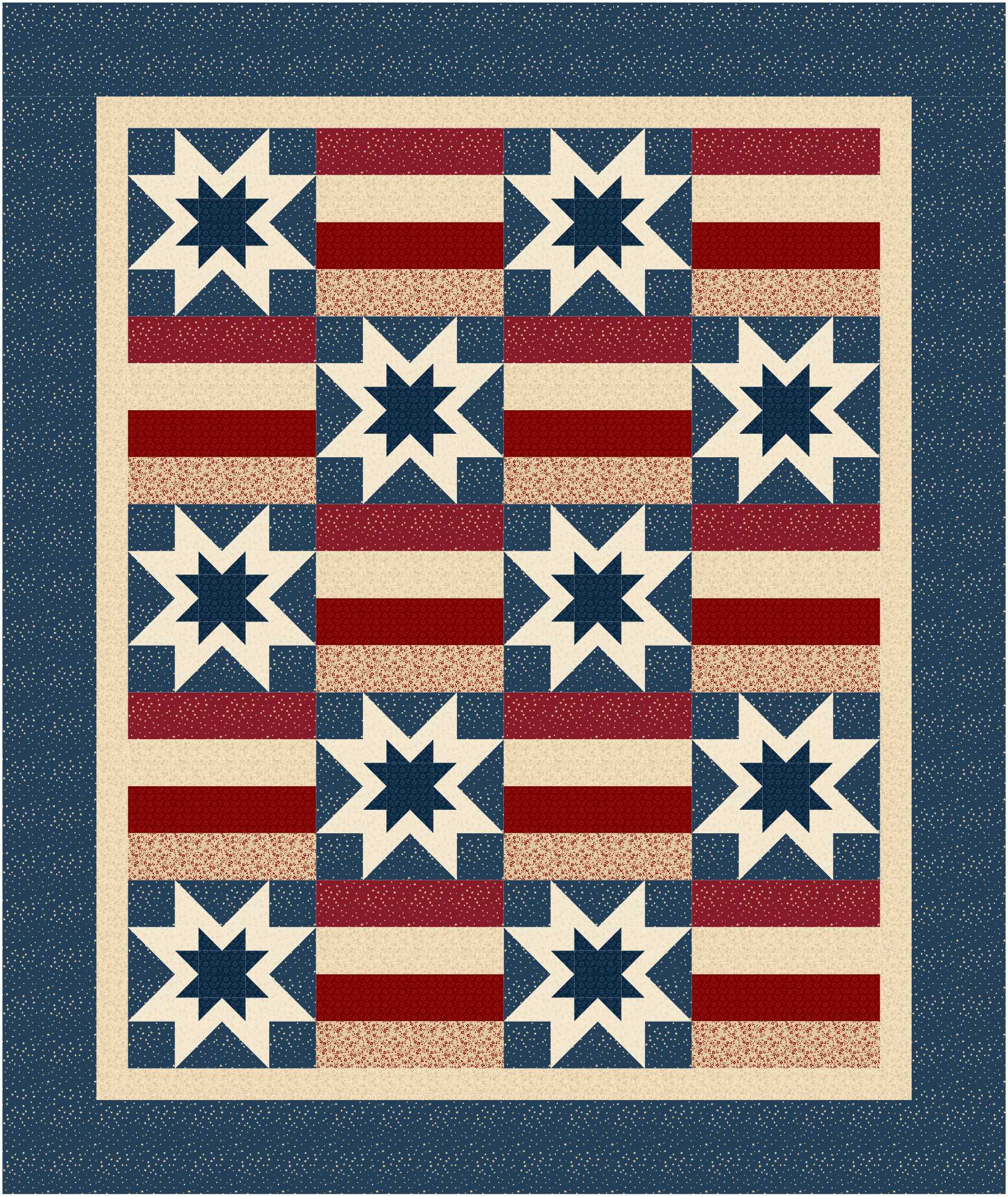 Quilt with star pattern on a blue background