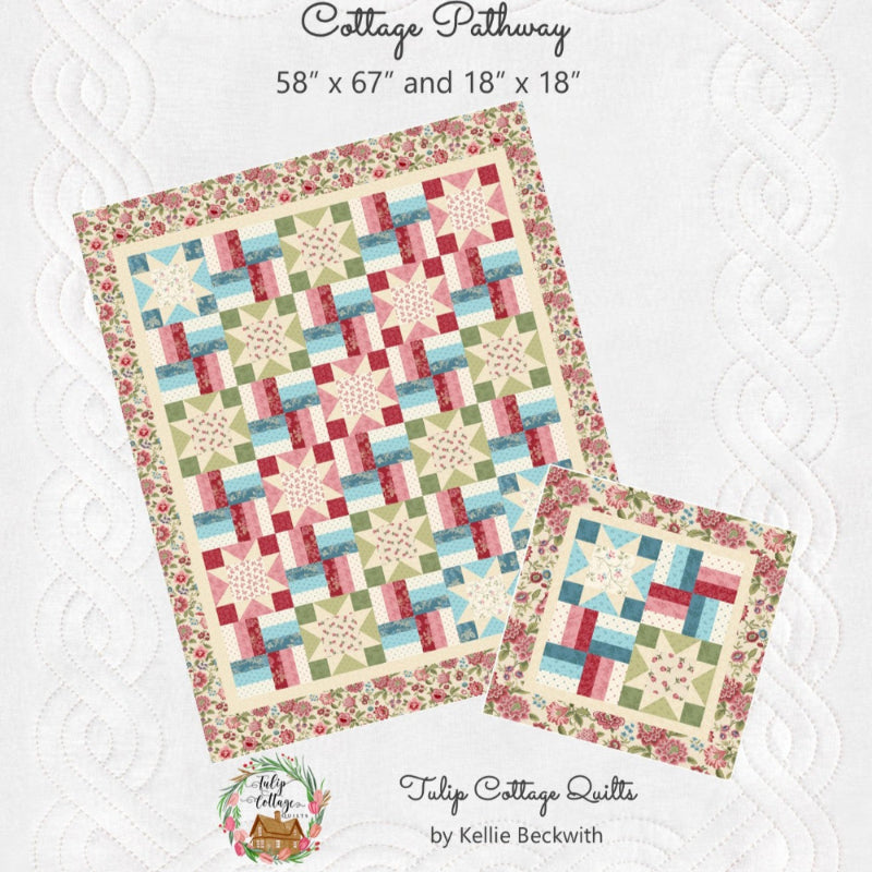 Both sizes of the Cottage Pathway pattern on a white background with 'Tulip Cottage Quilts' branding.