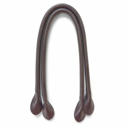 Pair of brown leather handles on a white background
