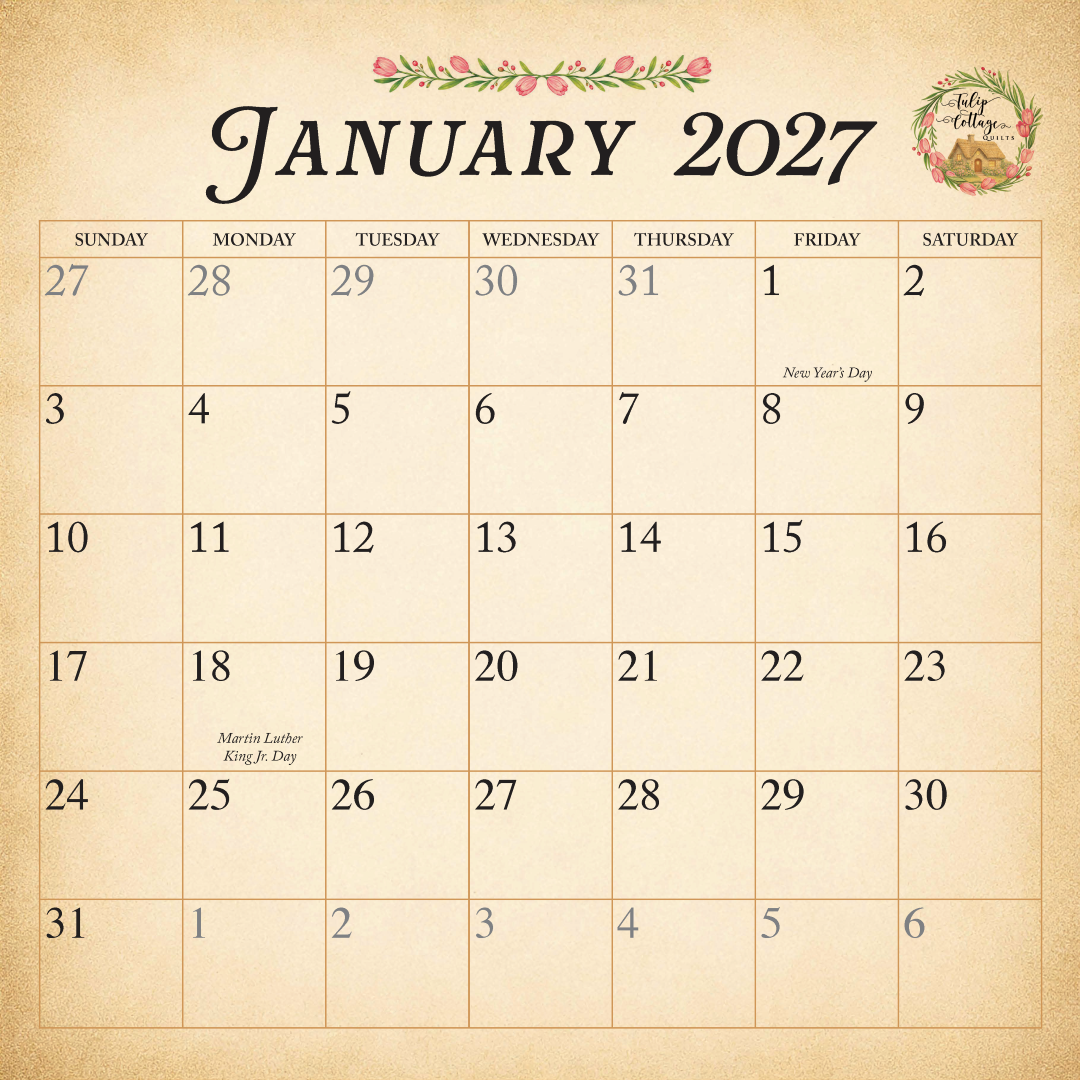 A Year at Tulip Cottage 2027 Wall Calendar