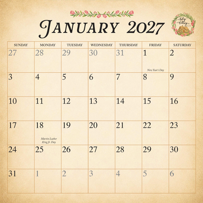 A Year at Tulip Cottage 2027 Wall Calendar