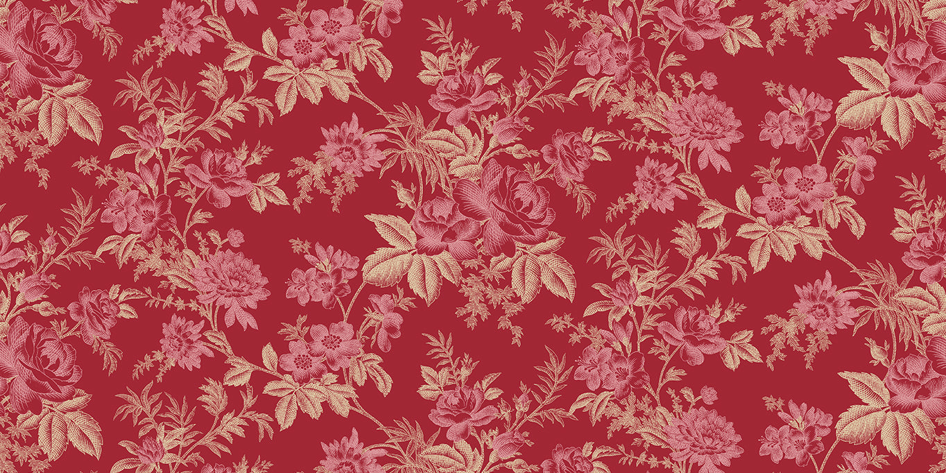 pink and red toile floral print fabric